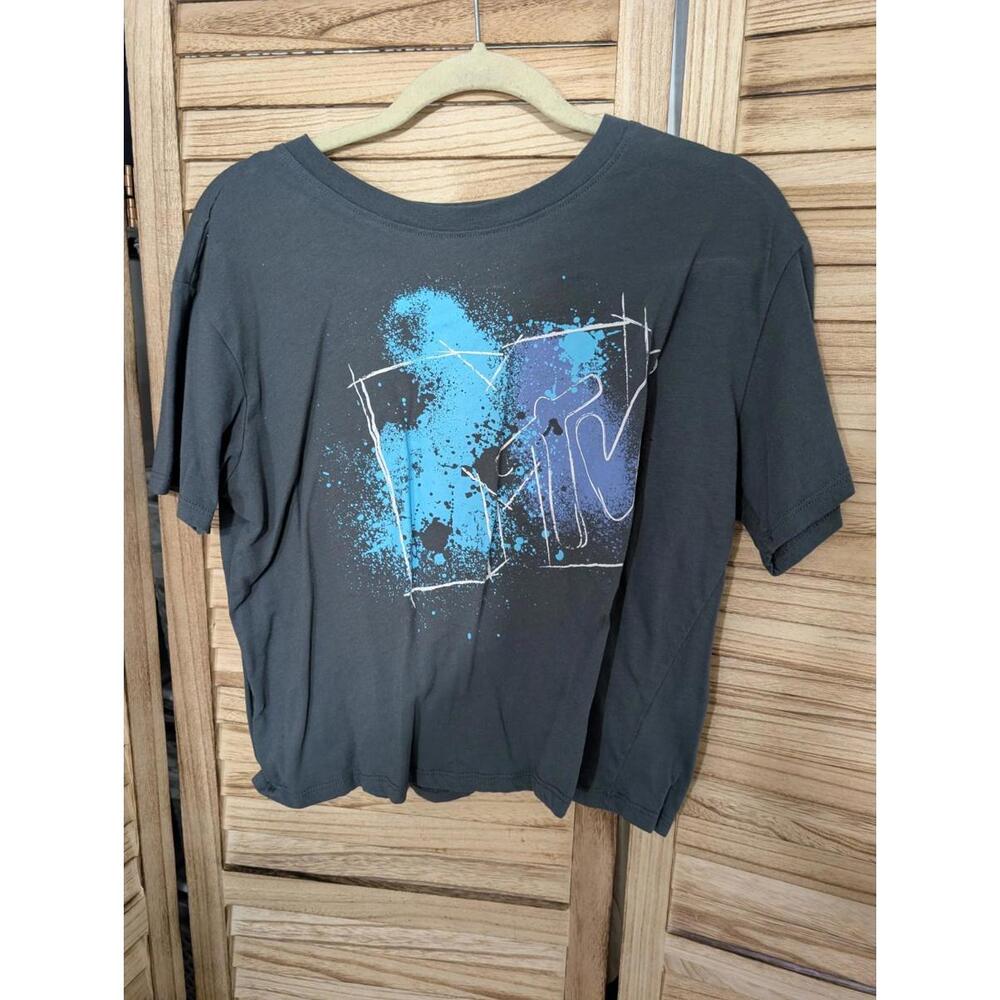 MTV Official Jr Splatter Paint Cropped TShirtā Grey Blue White Print Sz XL NWOT